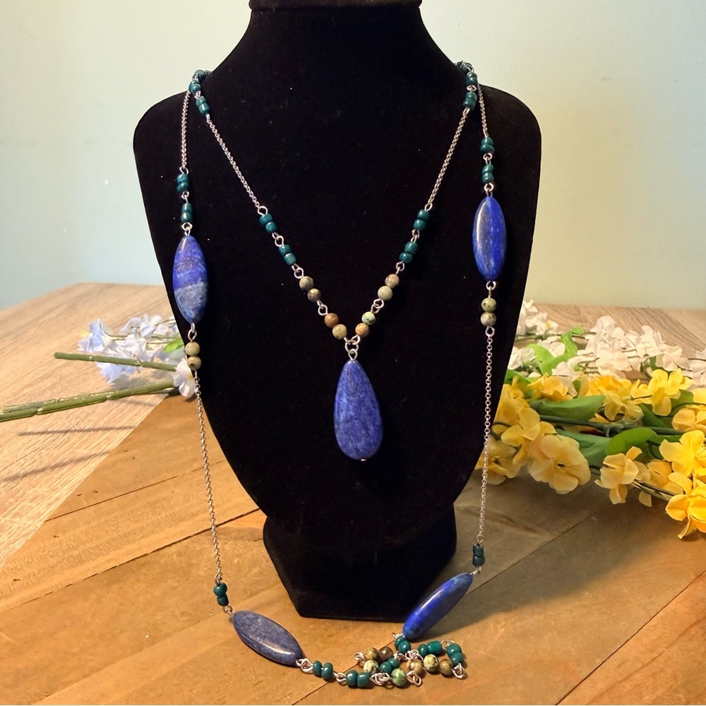 J. Jill NWT Lapis Lazuli Convertible Necklace Long Layered Blue Stone Statement